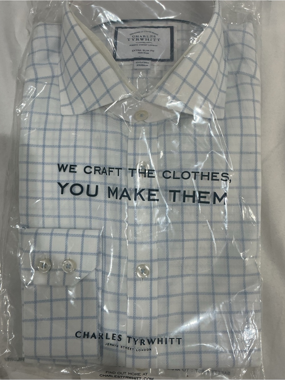 Charles Tyrwhitt Blue Windowpane Check Dress Shirt 15.5/34 Extra Slim Fit NWT